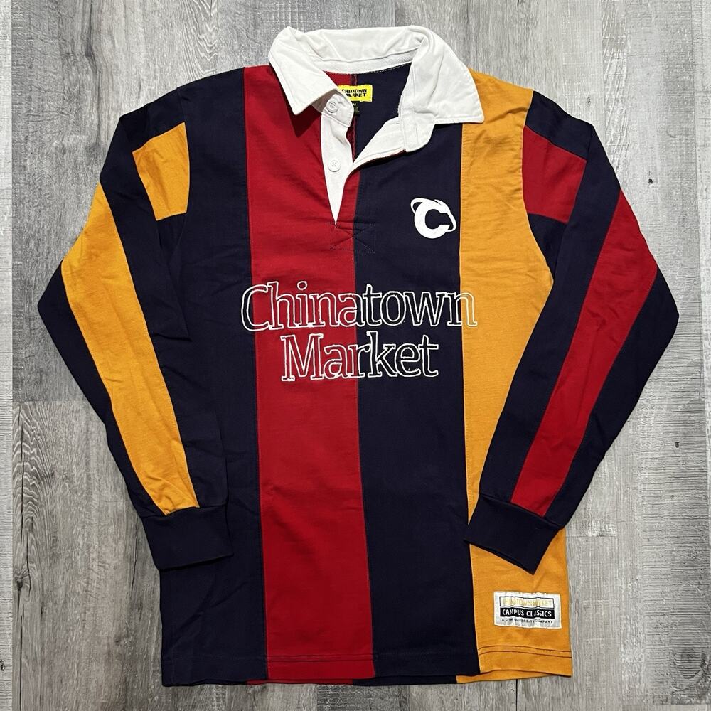 Chinatown Market Rugby Shirt Long Sleeve Color Block Polo Collared Preppy Sz M